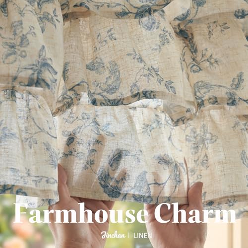 jinchan Amlie Ruffled Floral Valance Curtain 1 Panel 18 Inch Blue on Linen - color: Amlie Blue on Linen