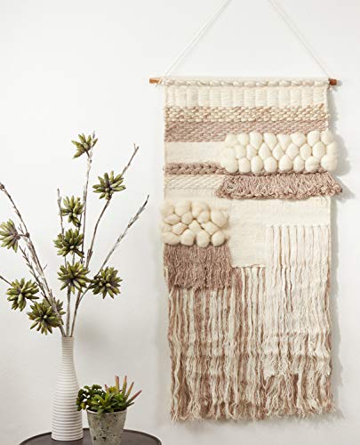 Fennco Styles Luxe Handmade Textured Woven Wall Hanging Wool Blend Tassels Wall Art Shag Rug-style for Dining Rooms Living Rooms Display Rooms Office Decorations, 47" H