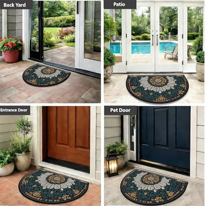 Half Round Door Mat 24"x36", Non-Slip Indoor Entryway Rug, Washable - color: Multicolor-5