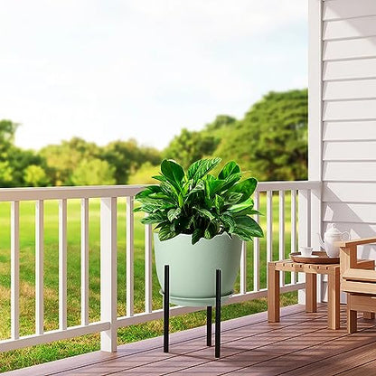 UOUZ 12inch Large Plant Pot, Modern Plastic Planter with High Driange Holes and Saucer for Indoor Outdoor Garden Plants and Flowers, Green - color: Green