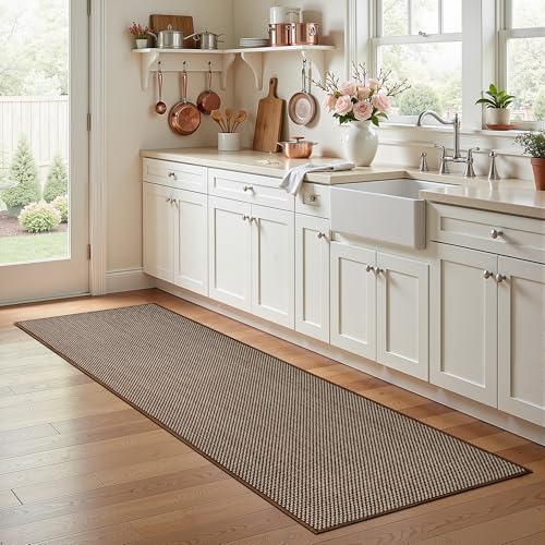 Kitchen Rugs Non Slip Washable 17.3x71, Cushioned Rugs for Kitchen Floor, Absorbent Runner Rug Comfort Mats with Rubber Backing for Kitchen, Hallway, Office, Home Bathroom, Bedroom, Brown, 17.3"x71" - color: Brown, size: 17.3"x71"