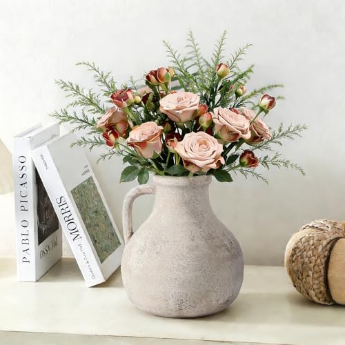 Ceramic Decorative Flower Vase 7.1 Inch Pottery Rustic Farmhouse Boho Terracotta Vase for Home Decor, Table, Living Room, Bathroom, Shelf, Mantel Decoration, Bronze - color: 204-1-7.1in
