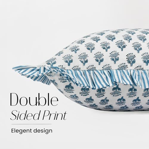 CPC Apatite Blue Block Print Ruffle Sham Pillow Cover 14x36 Inch, Pack of 1 - color: Apatite Blue, size: 36" x 14" (Pack of 1)
