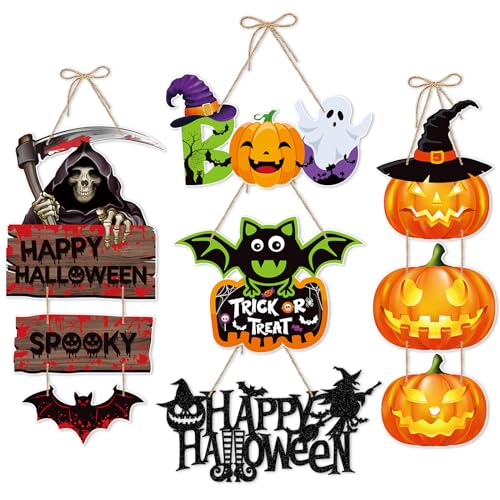 Halloween Home Front-Porch Door Hanger-Decor - 5pcs Scary Party Paper Signs Banners,Bats Spooky Creepy Ghosts Skulls Skeleton Pumpkin Wall Hanging Indoor Decorations Lasting Surprise - color: Halloween Door Hanger