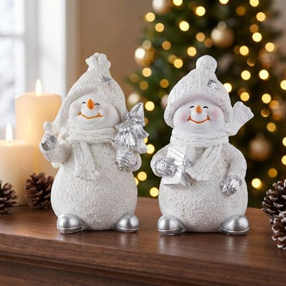 2-Piece Winter Home Decor Resin Snowman Figurines, White - color: White