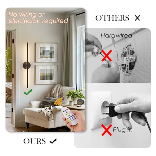 KARTOOSH Battery Operated Wall Sconces Set of Two Wireless Wall Lights - color: Black (RGB Colors), size: 28.3 Inches