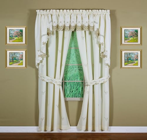 Today's Curtain Verona Reverse Embroidery Panel Pair and Tiebacks, 63", Ecru/Antique, 80" W X 63" L - color: Ecru/Antique, size: 80"W x 63"L (Pack of 1)