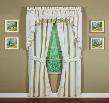Today's Curtain Verona Reverse Embroidery Panel Pair and Tiebacks, 63", Ecru/Antique, 80" W X 63" L - color: Ecru/Antique, size: 80"W x 63"L (Pack of 1)