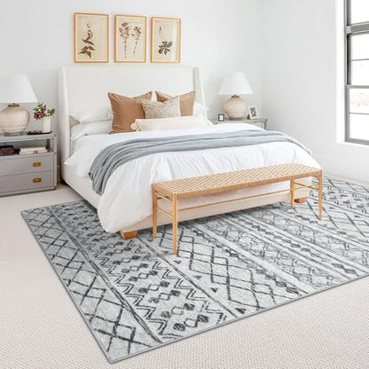 KUTA Area Rug 5x7 Grey, Washable Boho Large Living Room Moroccan Rugs - color: Grey, size: 5' x 7' (Rectangular)