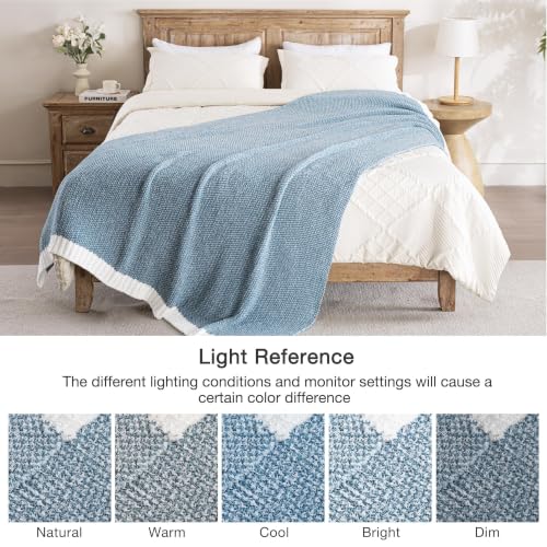Exclusivo Mezcla Reversible Knit Throw Blanket for Couch, Heather Blue - color: Heather Blue, size: Throw (50"x60")