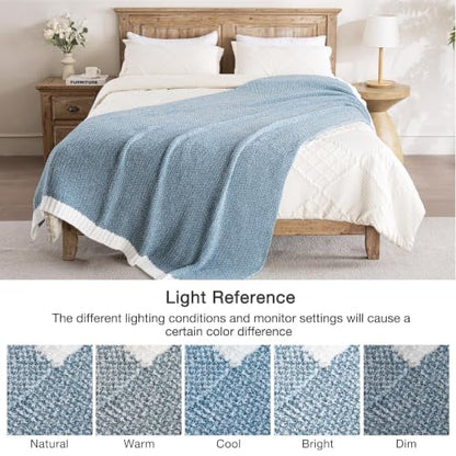 Exclusivo Mezcla Reversible Knit Throw Blanket for Couch, Heather Blue - color: Heather Blue, size: Throw (50"x60")