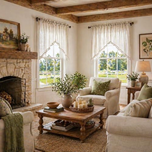 Beda Home Tassel Linen Textured Swag Curtain Valance, Nature, 36 x 36 in - color: Nature, size: 36"W x 36"L (Pack of 2)