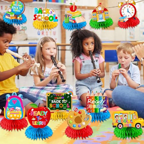 Back To School Decorations,12pcs Welcome Back To School Table Decorations Honeycomb Centerpieces Back To School Centerpieces for Tables,First Day of School Centerpieces for Classroom Office