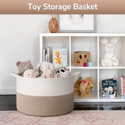 Goodpick 65L Large Woven Rope Basket for Blankets Living Room, 65L - color: Light Brown, size: 19.7x19.7x12.6 Inch (Pack of 1)