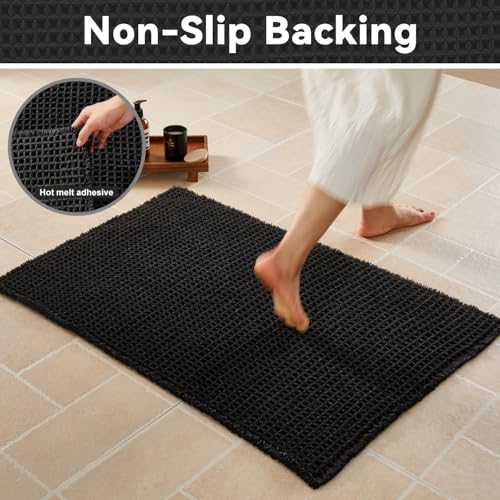 Triohero Black Waffle Bath Mat, Boho Bathroom Rugs Non Slip Washable, 24x48 - color: Black, size: 2' X 4' (Rectangular)