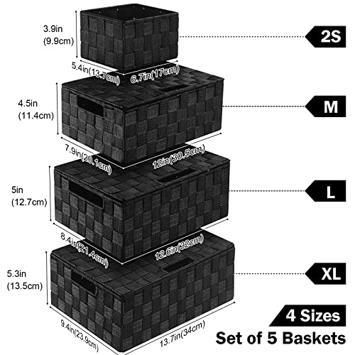 Storage Baskets with Lids: 5 Pack Stackable Woven Storage Bins, Black - color: Black, size: 5pack with Lids