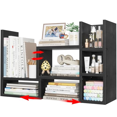 NUTIKAS Desk Shelves Desktop Organizer Shlef - Black Office Organization for Top of Desk Organizers and Accessories Corner Bookshelf Table Top Shelving Small Hutch Decorations for Office - color: Black