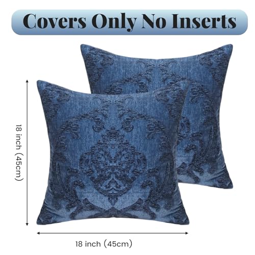 HPUK Embroidered Throw Pillow Covers 18x18 Inch, Boho Damask, Set of 2 - color: Navyblue-damask