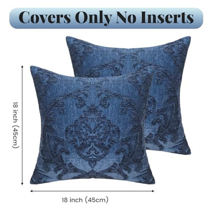 HPUK Embroidered Throw Pillow Covers 18x18 Inch, Boho Damask, Set of 2 - color: Navyblue-damask