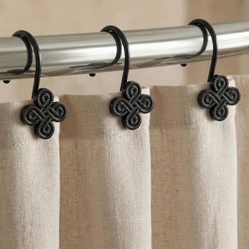 Matte Black Shower Curtain Hooks: Rust Proof Metal Curtain Rings, 12Pcs - color: Matte Black
