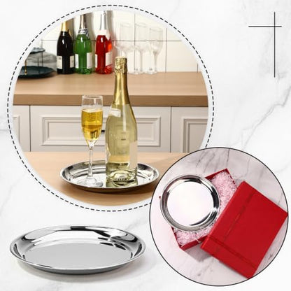 8 Pack Round Silver Mirror Decorative Trays 10" Diameter Stainless Steel - size: 10 Inch