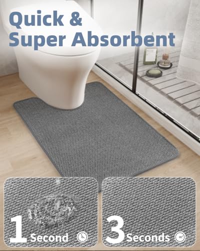 PADOOR Braided Toilet Rugs U Shaped 20''x24'', Non Slip Toilet Mat, Grey - color: Grey, size: 20''x24'' U-Shaped