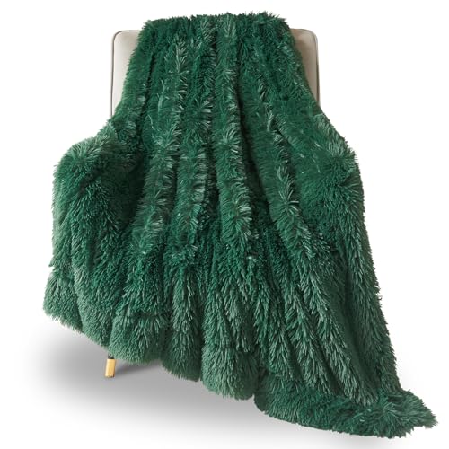 GONAAP Fuzzy Faux Fur Twin Blanket for Couch, Dark Green, 60"x80" - color: Dark Green, size: Twin(60"x80")