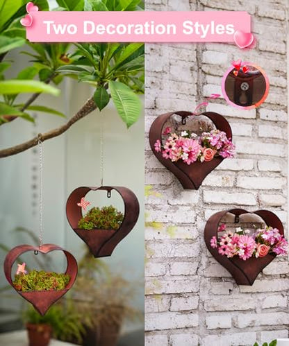 Metal Plant Hangers Indoor and Outdoor: Pots with Drainage Hole - color: Rustic Heart -2pack