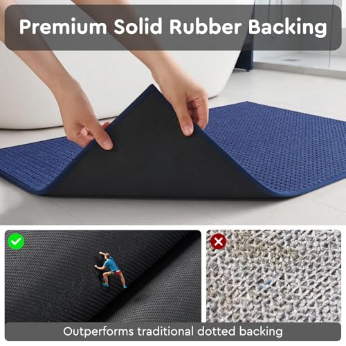 tchdio Bathroom Runner Rug, Absorbent Washable Thin Bath Mat, Non Slip Quick Dry Bath Rugs with Solid Rubber Backing, Low Profile Bath Mat, Blue, 24" x 70" - color: Blue, size: 5'10" x 2' (Rectangular)