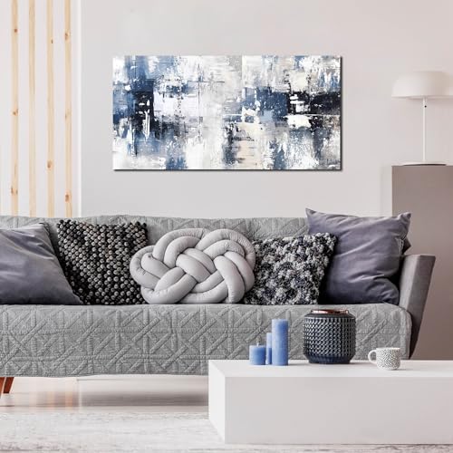 Prepeyssee White and Blue Abstract Canvas Wall Art for Living Room Bedroom Home Office Large Modern Grey Abstract Canvas Prints Picture Ready to Hang Size 20x40 - color: white, size: 20"L x 40"W