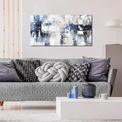 Prepeyssee White and Blue Abstract Canvas Wall Art for Living Room Bedroom Home Office Large Modern Grey Abstract Canvas Prints Picture Ready to Hang Size 20x40 - color: white, size: 20"L x 40"W