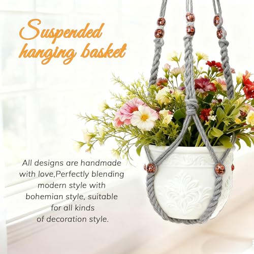 35 Inch Macrame Plant Hanger, Large for up to 15 Inch Pot Extra Long Hanging Planter Holder Basket with Wood Beads for Indoor Outdoor Home Decor (Grey, 2-Pack) - color: Gray, size: 2-Pack