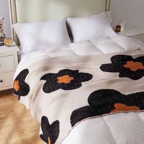 GY Blanket Throw Big Flower Pattern Throw Fuzzy Fleece Microfiber for Couch Chairs Sofa Girls Women Home Decorative All Season, 51"x71", Beige