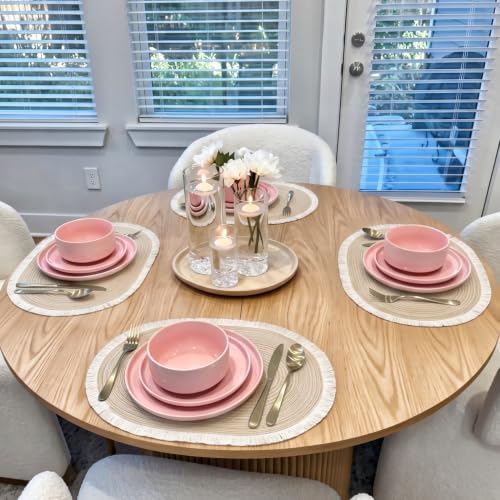 FAVE Boho Oval Woven Placemats Set of 6, Washable Table Mats with Tassels - color: Beige