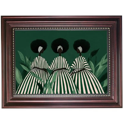 Dark Brown Framed Green White Striped Black Woman Wall Art 12x16 in - color: 3Green Abstract Woman, size: 16"L x 12"W