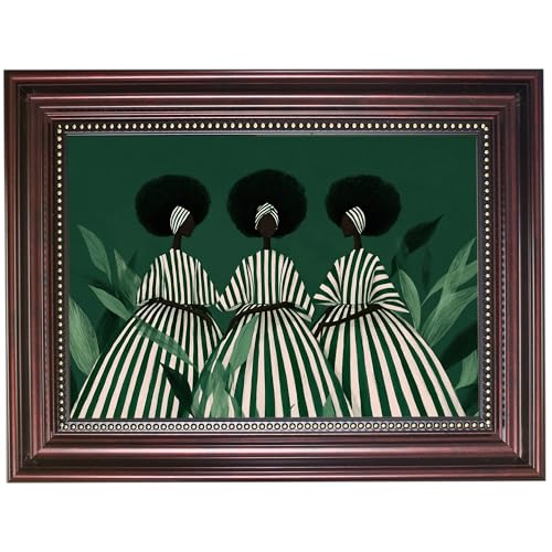 Dark Brown Framed Green White Striped Black Woman Wall Art 12x16 in - color: 3Green Abstract Woman, size: 16"L x 12"W