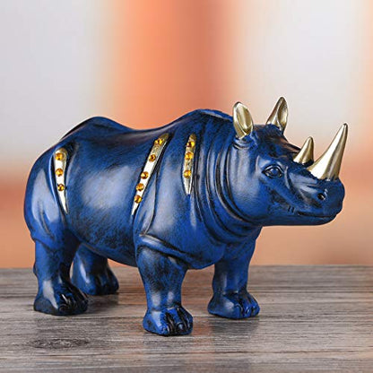 Resin Rhinoceros Statue, Wildlife Rino Animal Figurine, Blue, 6.3in(L) - size: 7.9" Length