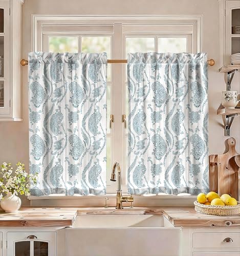 Miss Adola 36 Inch Length Kitchen Tier Curtains, Blue Farmhouse - color: Blue Farmhouse, size: 28"W x 36"L (Pack of 2)