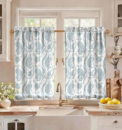 Miss Adola 36 Inch Length Kitchen Tier Curtains, Blue Farmhouse - color: Blue Farmhouse, size: 28"W x 36"L (Pack of 2)
