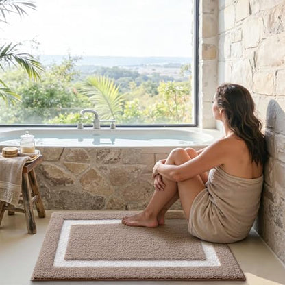 LUMI Bathroom Rug, Non Slip Absorbent Bath Mat, Dark Beige, 24"x43" - color: Dark Beige, size: 24"x43"