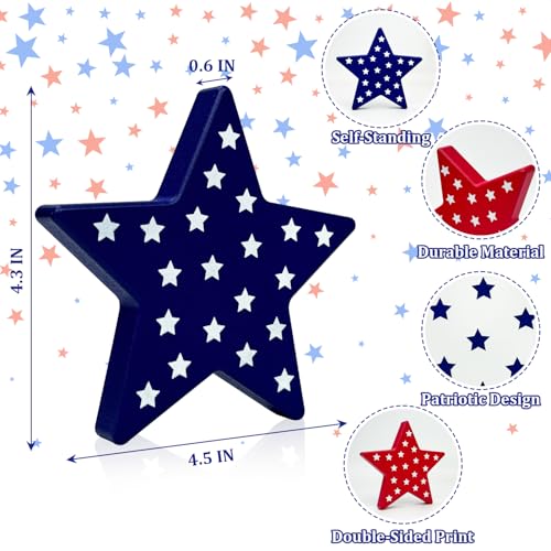 4th of July Table Decorations 3 PCS, Fourth of July Red White Blue Wooden Star Decor Centerpiece for Indoor Home, 250th Anniversary Memorial Day Patriotic Gift Sign for Mantel Office Tiered Tray Party - style: Wooden Stars