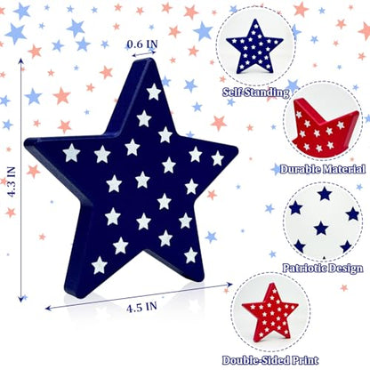 4th of July Table Decorations 3 PCS, Fourth of July Red White Blue Wooden Star Decor Centerpiece for Indoor Home, 250th Anniversary Memorial Day Patriotic Gift Sign for Mantel Office Tiered Tray Party - style: Wooden Stars