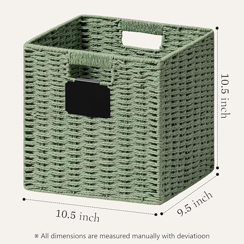 UBBCARE 2 Pack Wicker Basket, 10.5×10.5 Storage Cubes with Label, Foldable Cube Storage Bin with Handle, Square Storage Basket for Shelves, Woven Paper Rope Basket for Organizing, Green - color: Green, size: 2pack-10.5L×10.5H×9.5W