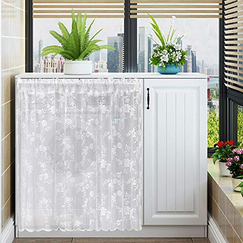 Rod Pocket Lace Sheer Curtains - White Mesh Room Divider, 48 Inch Long Embroidery Floral Voile Cafe Curtains - color: Lace, size: 48"W x 60"L (Pack of 1)