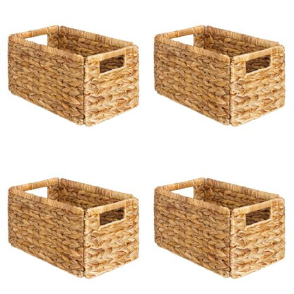 SpaceAid 4 Pack Wicker Basket, Storage Baskets for Organizing, Woven Rattan Basket with Handles for Shelves, Water Hyacinth Large Cube Organizer Storage Bin, 13x8.2x7 inch, Natural - size: 4-Pack, 13x8.2x7in