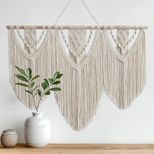 oiikain Large Macrame Wall Hanging, Boho Tapestry Wall Decor, 43 x 32 Inch - color: Beige Twelve Rhombus