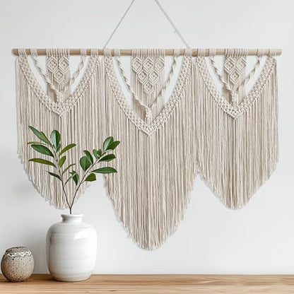 oiikain Large Macrame Wall Hanging, Boho Tapestry Wall Decor, 43 x 32 Inch - color: Beige Twelve Rhombus