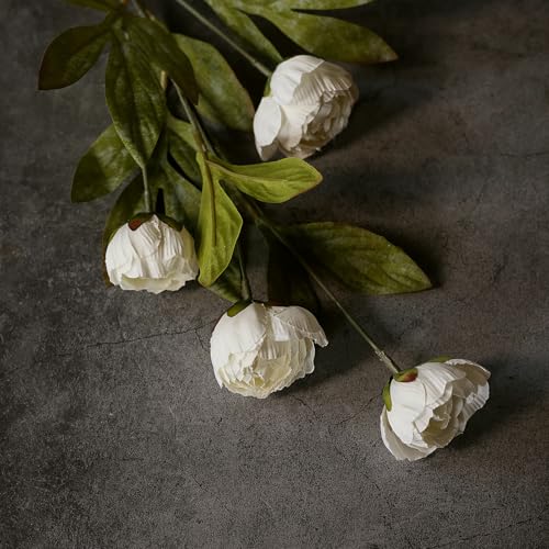 VIERENA 6 Pcs 27" Faux Silk Peony Artificial Flowers Stems for Vase (Cream) - color: Cream