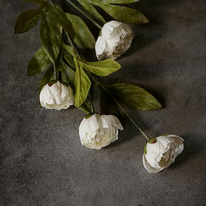 VIERENA 6 Pcs 27" Faux Silk Peony Artificial Flowers Stems for Vase (Cream) - color: Cream