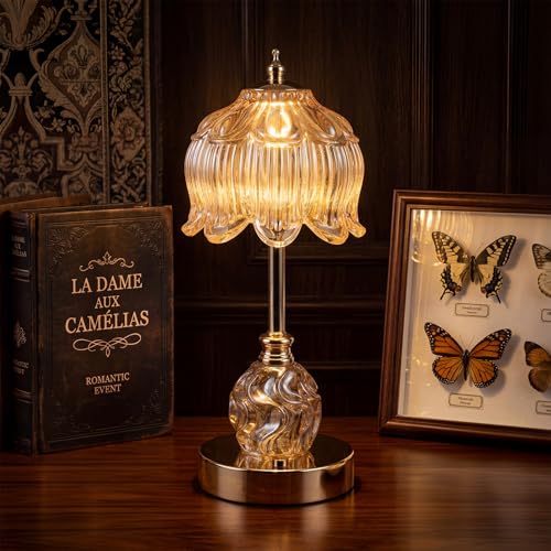 Flower Battery Operated Rechargeable Lamp Cordless, Lily, Amber - color: Amber-Lily
